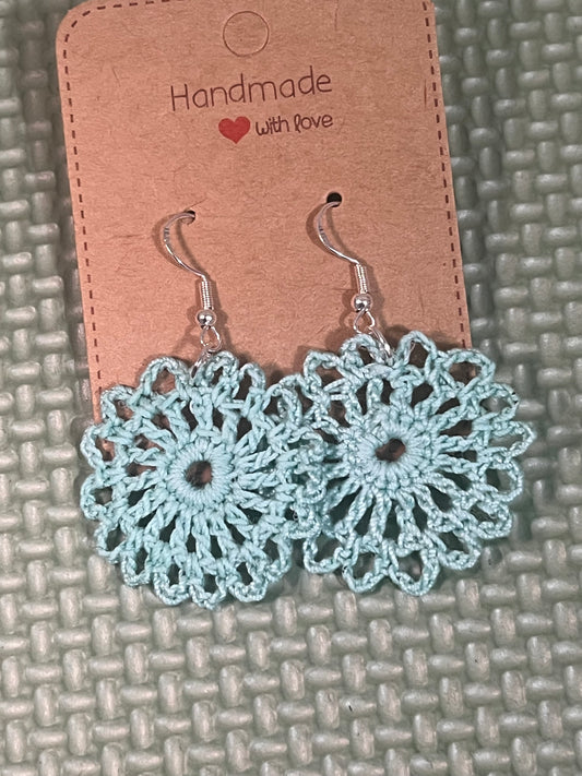 Crocheted Doily Style Earrings with silver plated hooks. Great for gifts