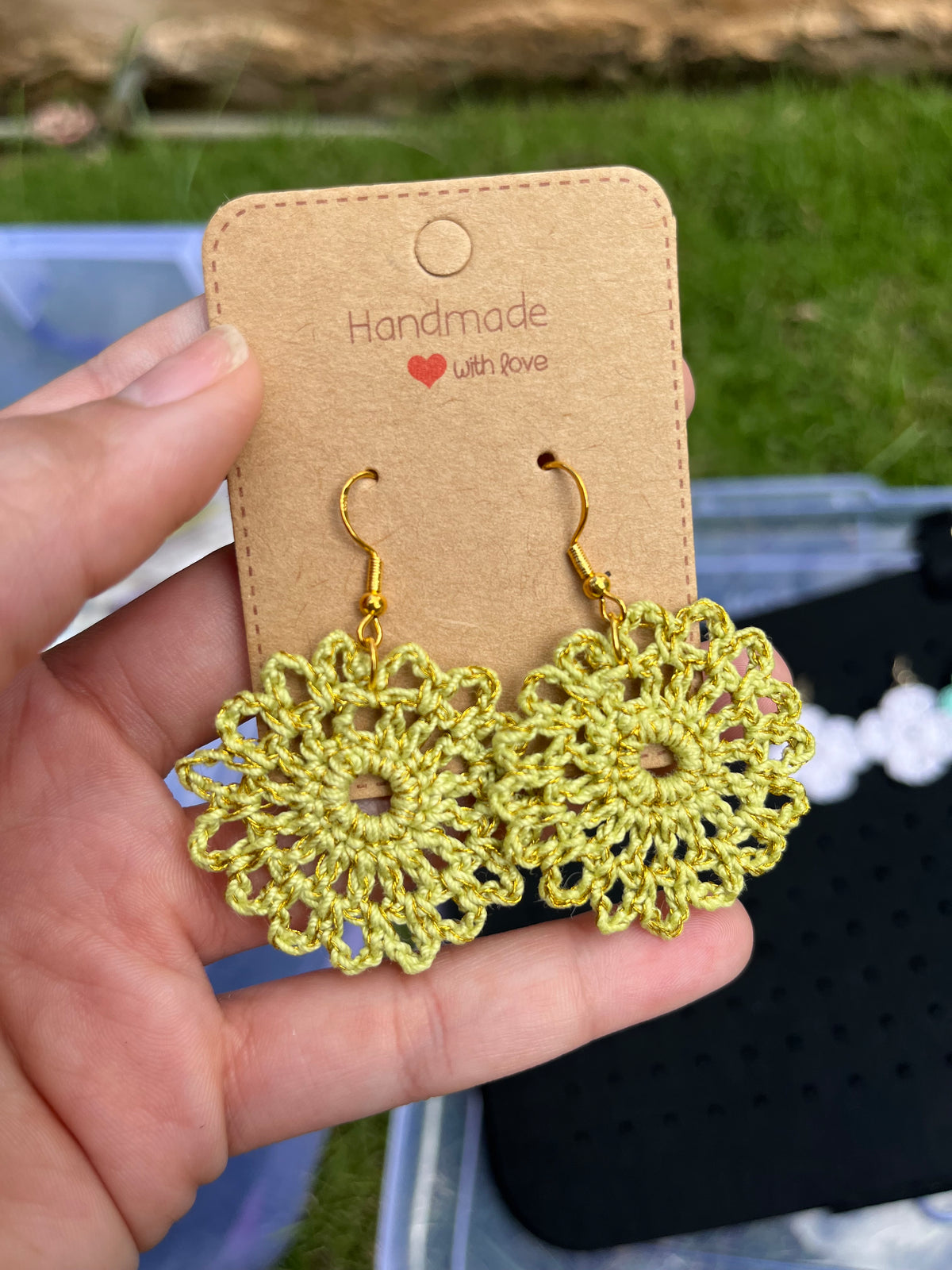 Crocheted Doily Style Earrings with silver plated hooks. Great for gifts