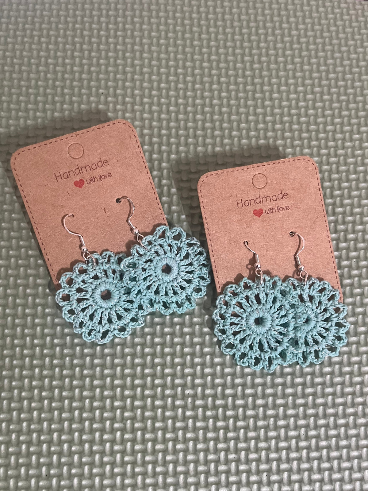 Crocheted Doily Style Earrings with silver plated hooks. Great for gifts