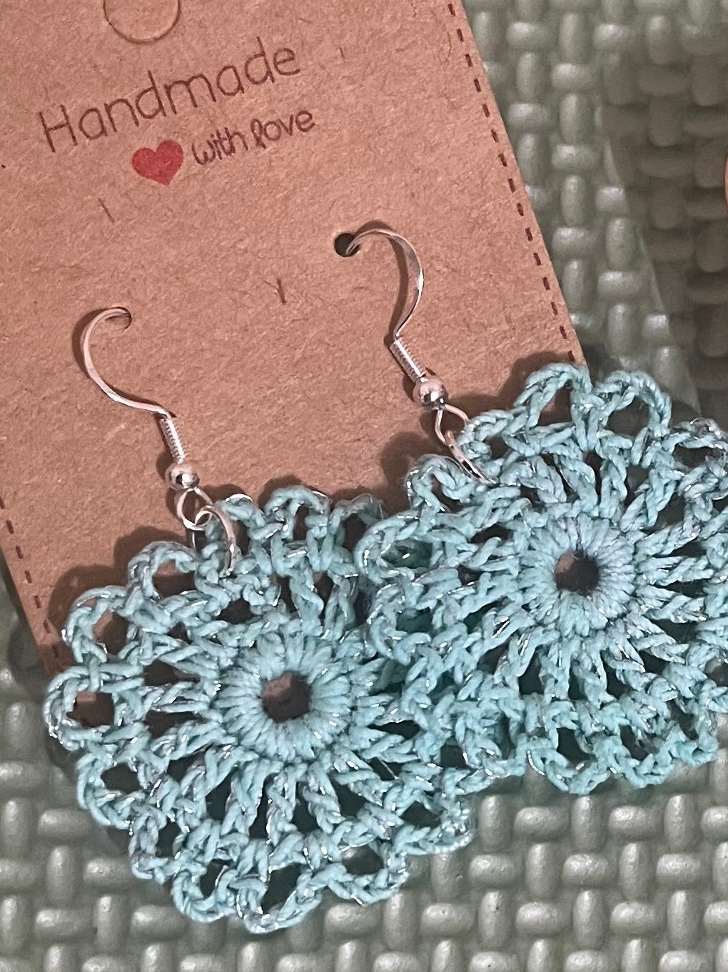 Crocheted Doily Style Earrings with silver plated hooks. Great for gifts
