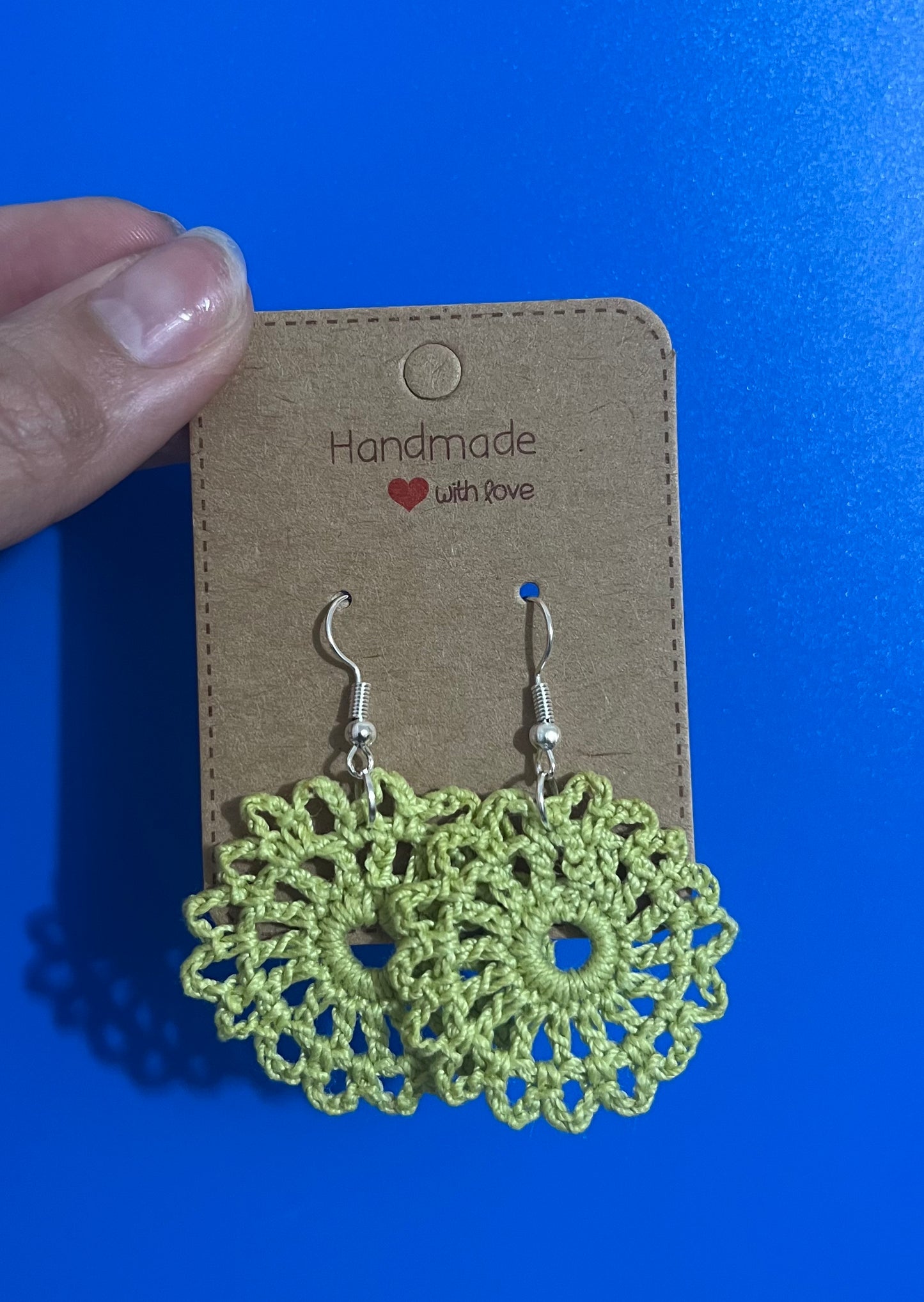 Crocheted Doily Style Earrings with silver plated hooks. Great for gifts